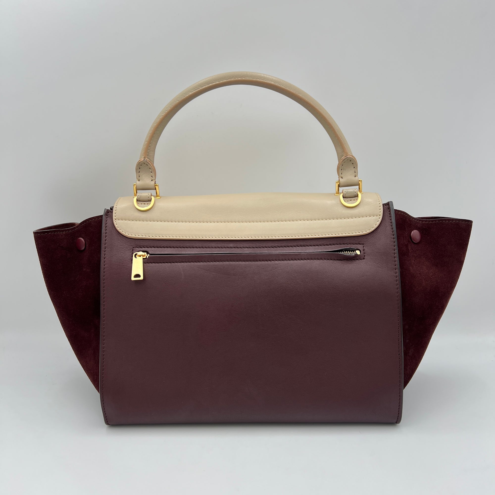 Trapeze Medium Brown Top Handle Bag in Calfskin, Gold hardware