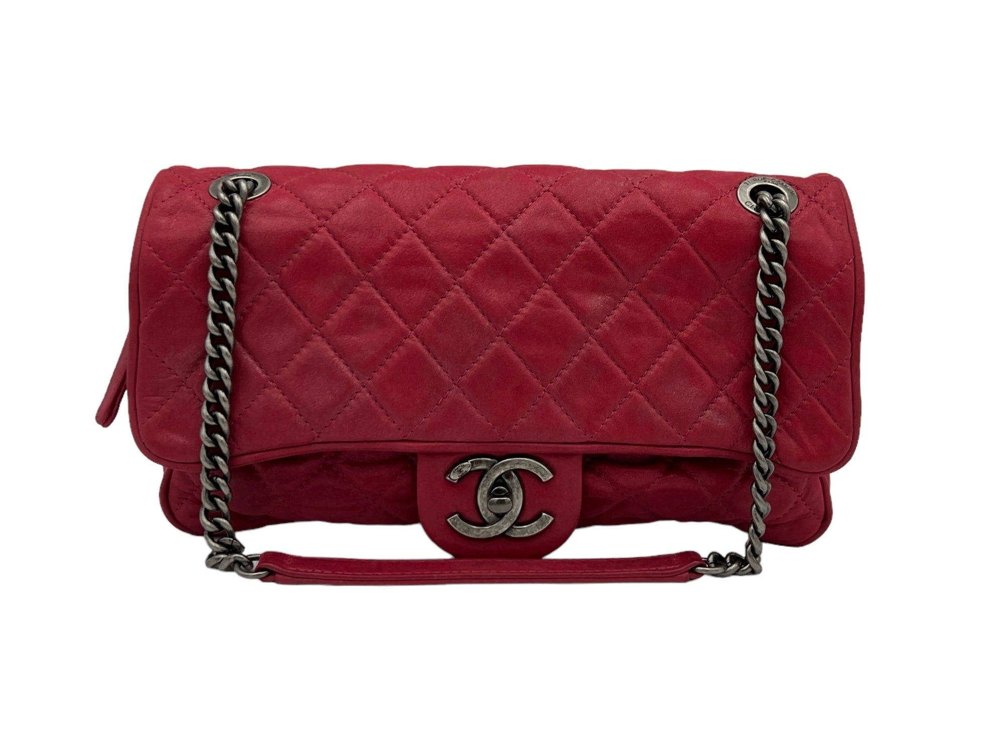 Paris Bombay Shiva Flap Pink Shoulder Bag in Calfskin, Gunmetal hardware