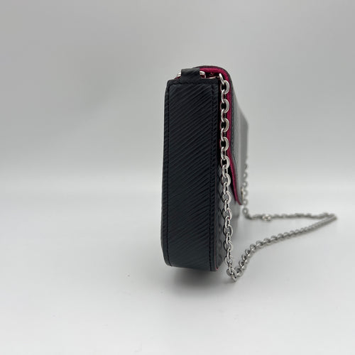 Felicie Pochette Black Wallet on Chain in Epi Leather, Silver hardware