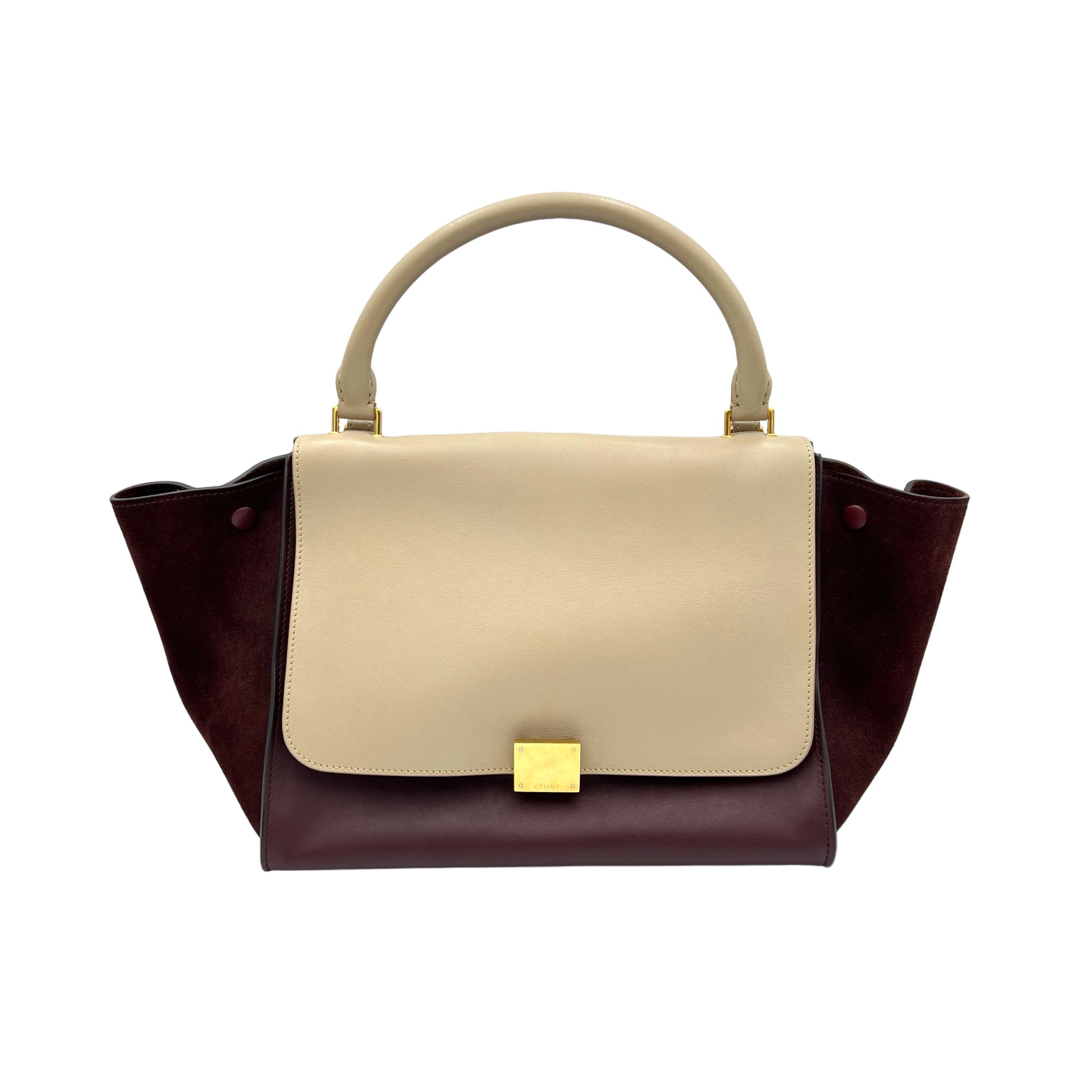 Trapeze Medium Brown Top Handle Bag in Calfskin, Gold hardware