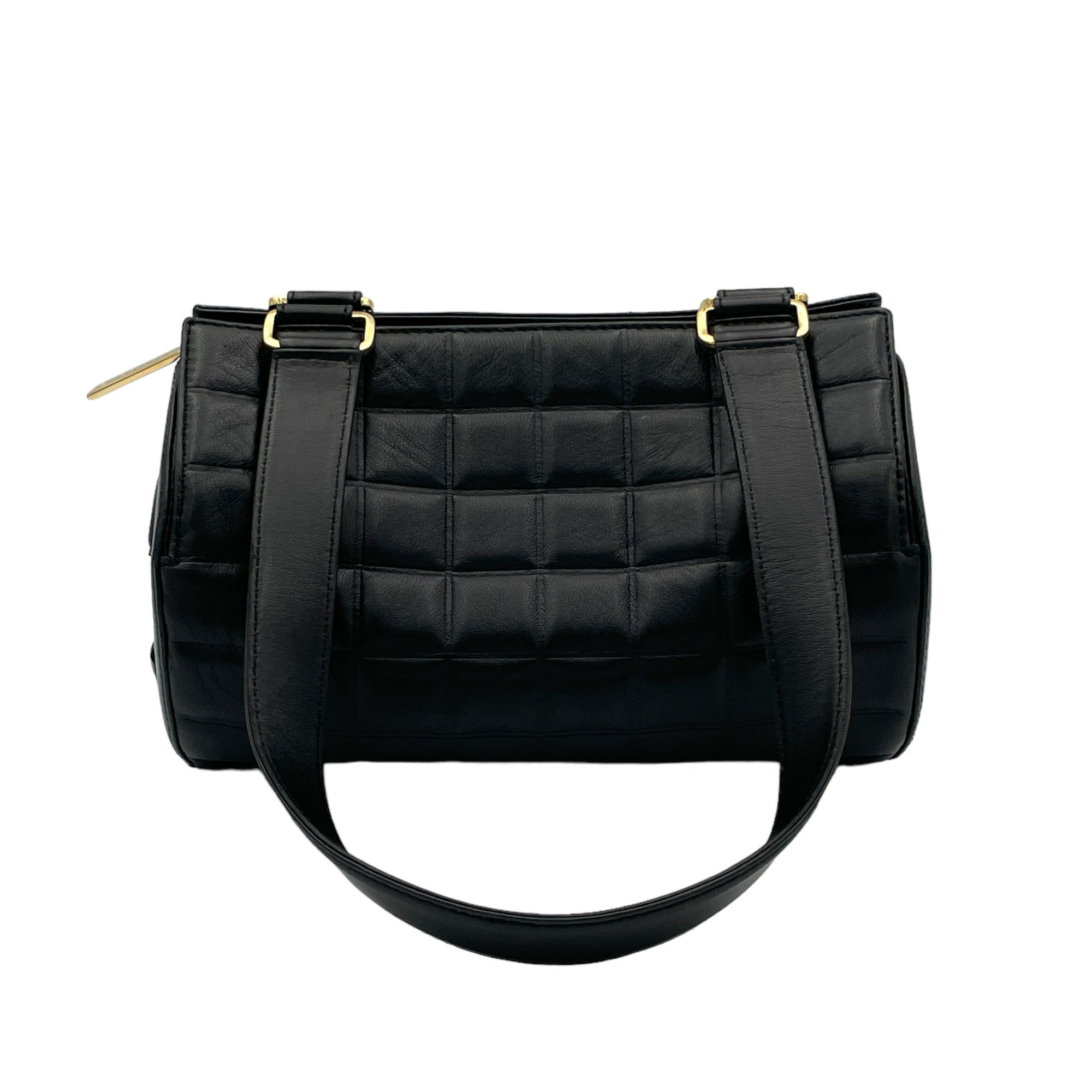 Chocolate Bar Barrel Bag Black Top Handle Bag in Lambskin, Gold hardware