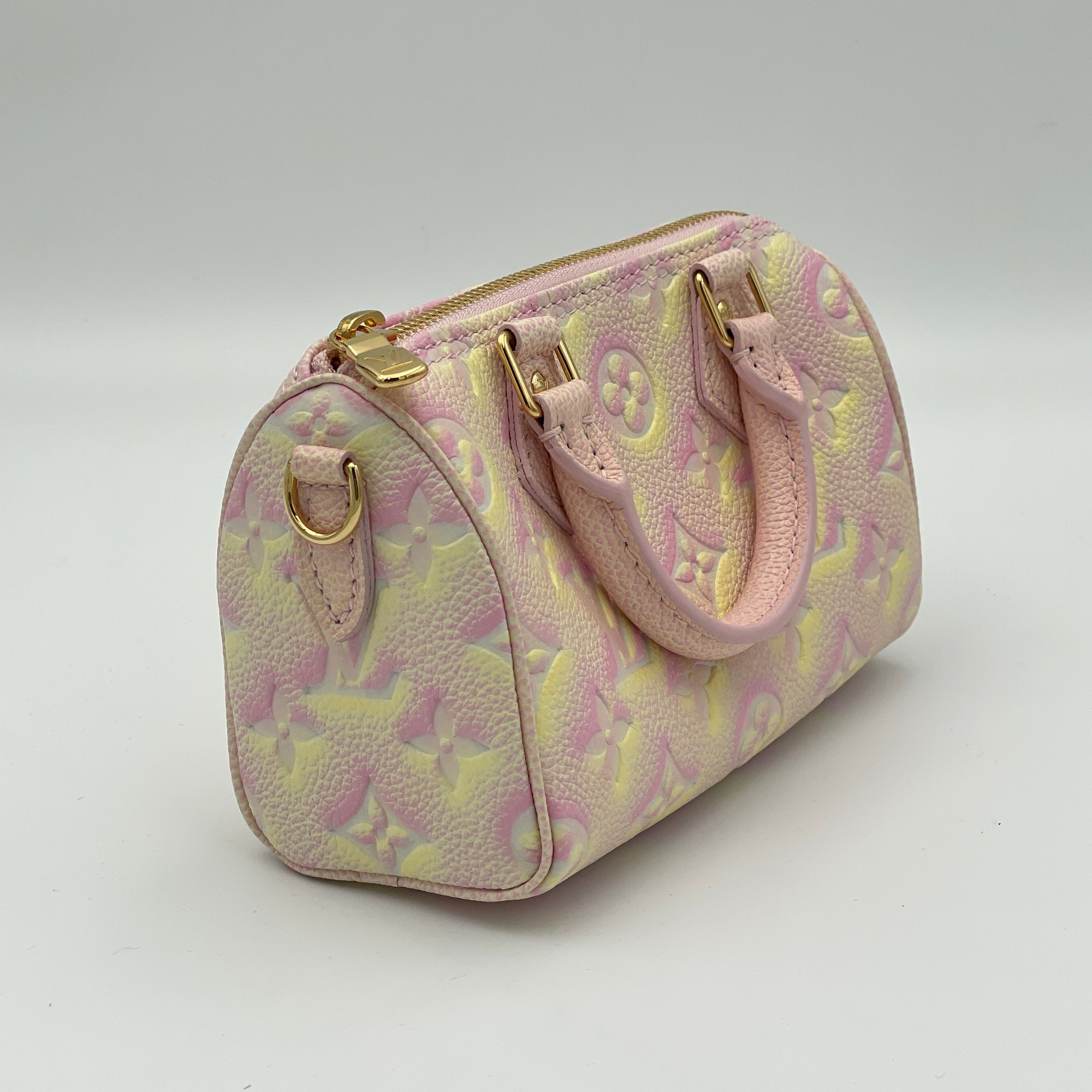 Speedy Nano Pink Top Handle Bag in Monogram Empreinte Leather, Gold hardware