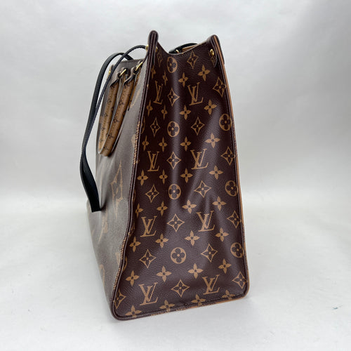 Monogram OnTheGo GM Brown Tote Bag in Coated Canvas, Gold hardware