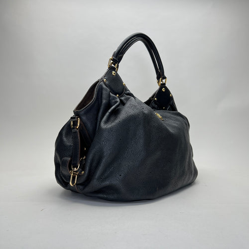 Mahina Hobo XL Black Shoulder Bag in Calfskin, Gold hardware