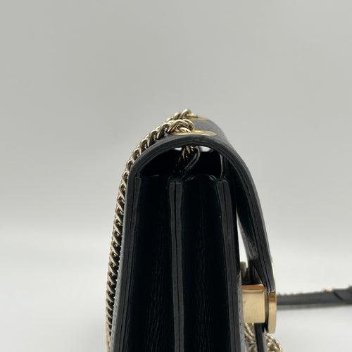 GG Interlock Flap Black Crossbody Bag in Calfskin, Gold hardware