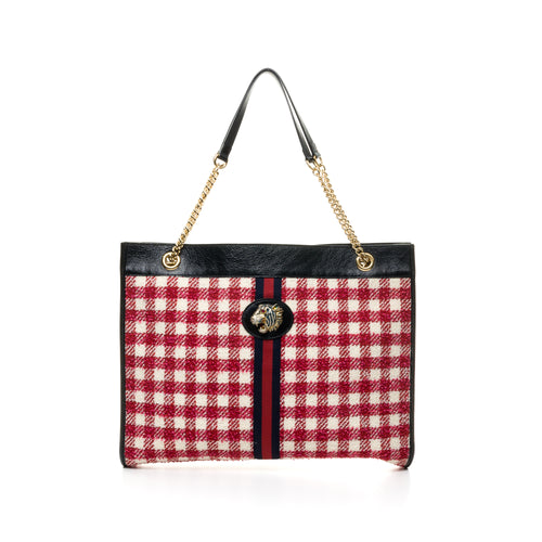 GG Rajah Red Tote Bag in Tweed, Gold hardware