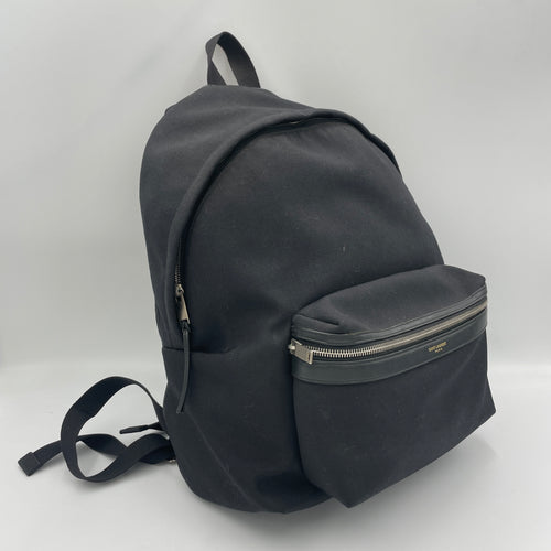 Logo Black Backpack in Canvas, Silver hardware