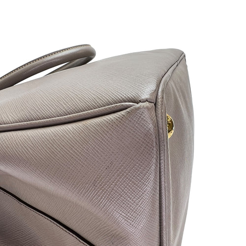 Galleria Brown Top Handle Bag in Saffiano Leather, Gold hardware