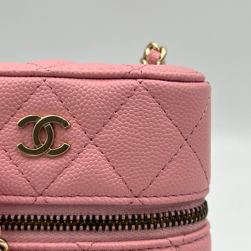 Vanity Phone Pink Crossbody Bag in Caviar Leather, Gold hardware