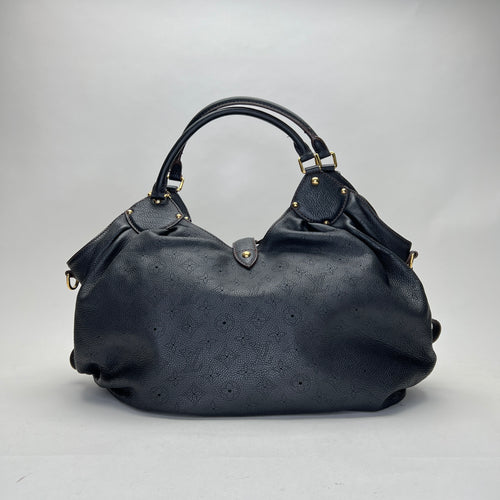 Mahina Hobo XL Black Shoulder Bag in Calfskin, Gold hardware