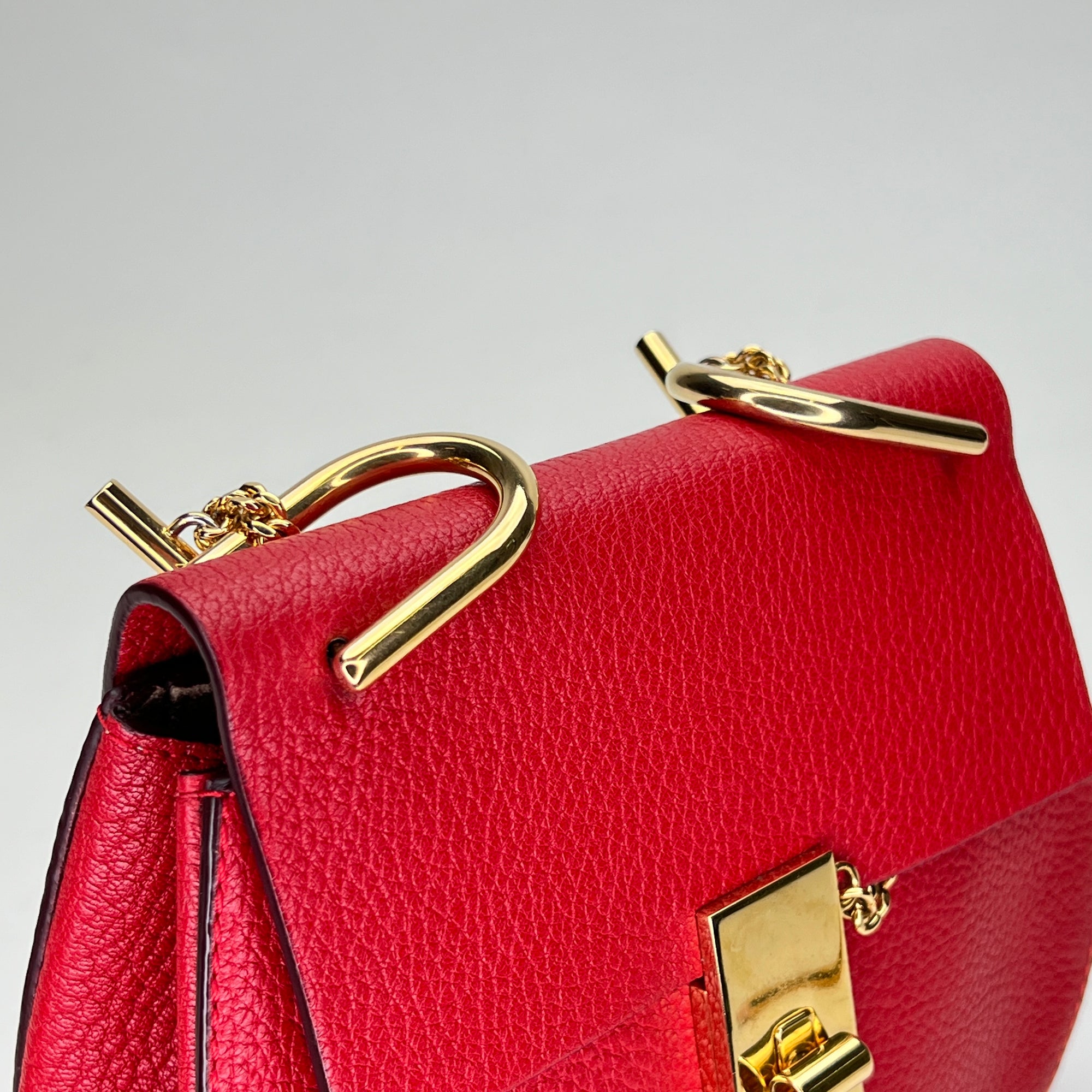 Drew Red Crossbody Bag in Calfskin, Gold hardware