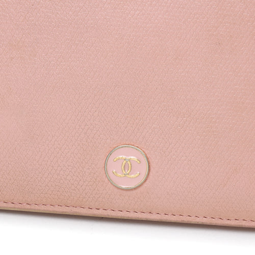 Bi-fold Long Pink Wallet in Calfskin, Gold hardware