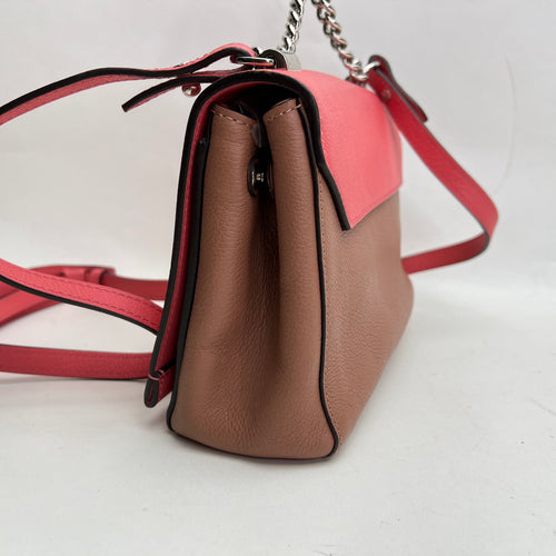 Lockme II Pink Shoulder Bag in Calfskin, Silver hardware