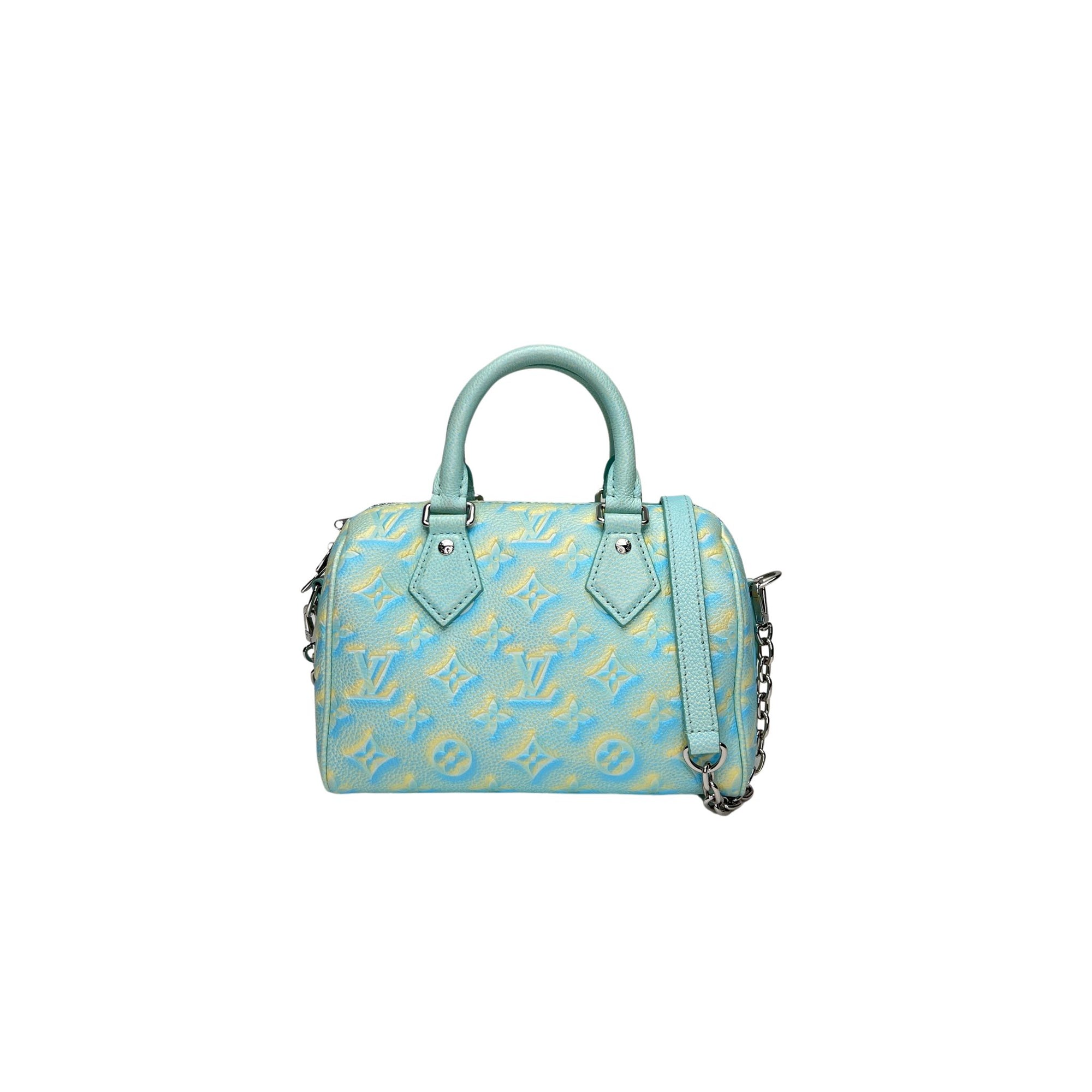 SPEEDY BANDOULIERE 20 Turquoise Shoulder Bag in Monogram Empreinte Leather, Silver hardware