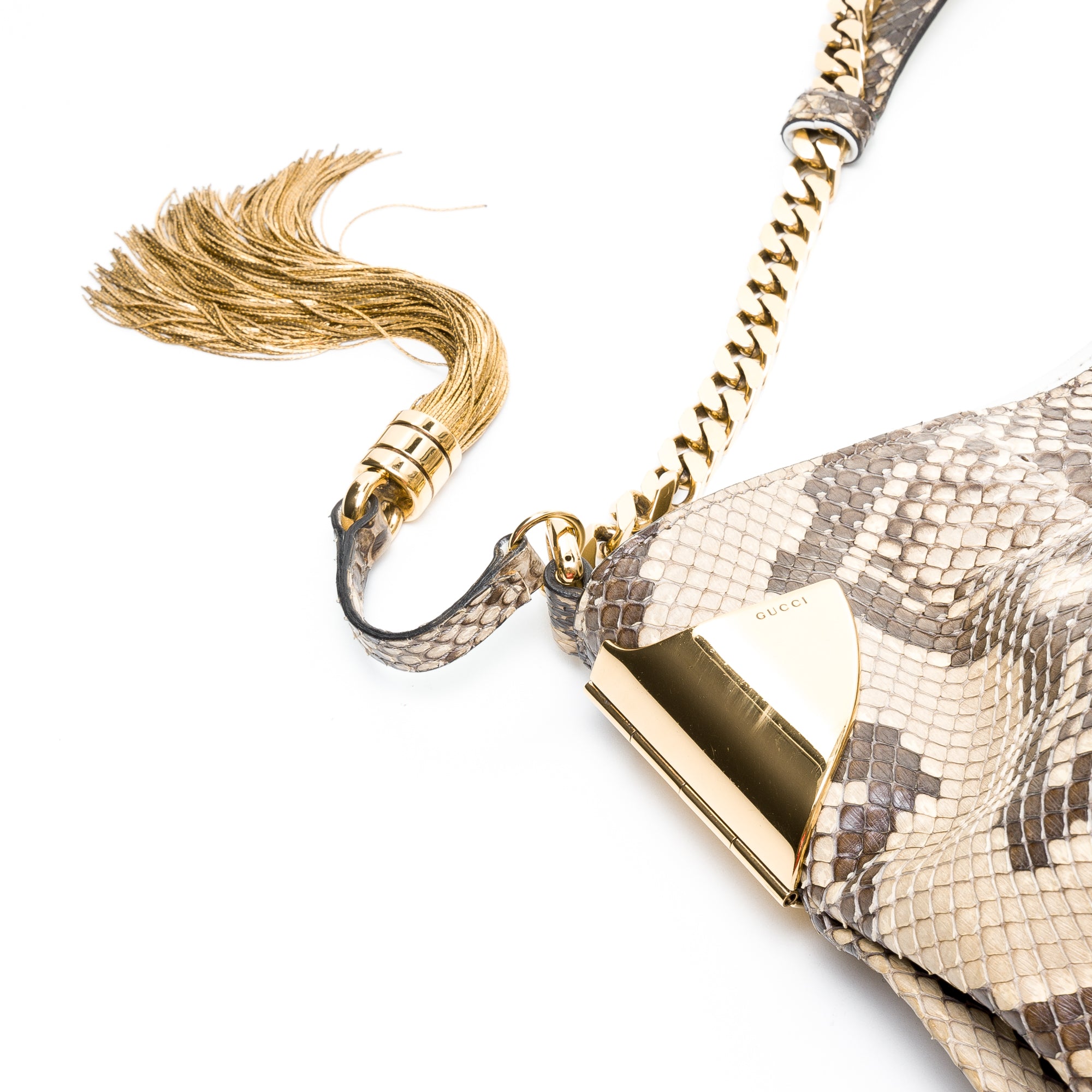 1970 Medium Beige Shoulder Bag in Python Embossed Calfskin, Gold hardware