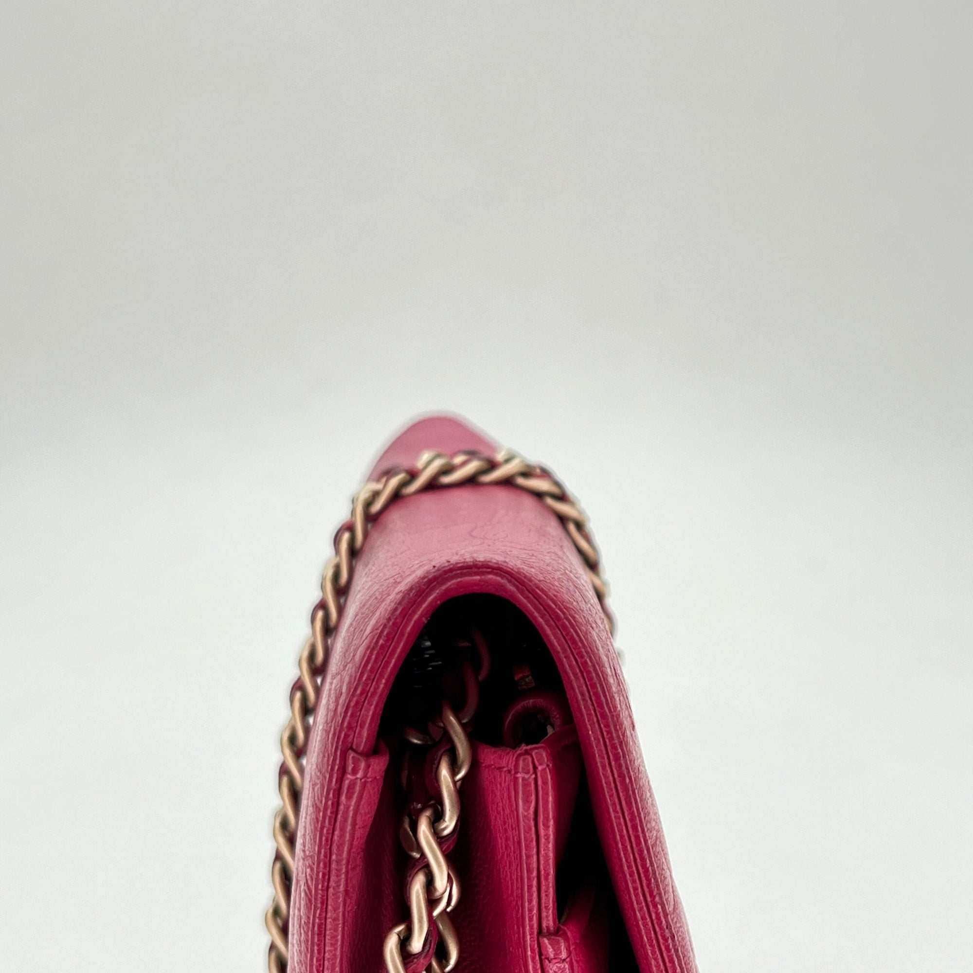 Camelia Pink Wallet on Chain in Lambskin, Gold hardware