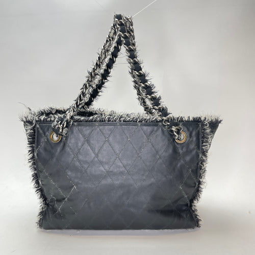 Quilted Tweed Shopper Black Tote Bag in Lambskin, Ruthenium hardware