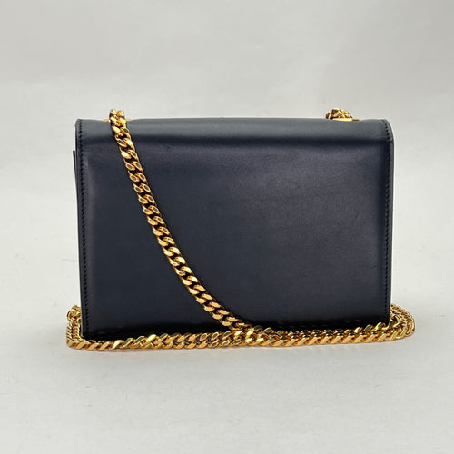 KATE TASSEL Mini Black Wallet on Chain in Calfskin, Gold hardware