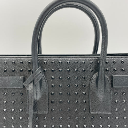 Studded Sac de Jour Medium Black Top Handle Bag in Calfskin