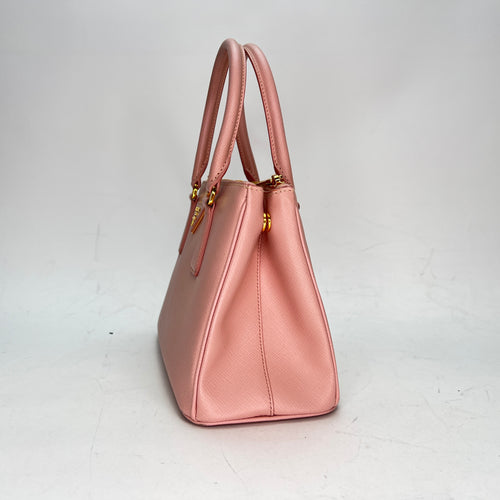 Galleria Small Pink Top Handle Bag in Saffiano Leather, Gold hardware