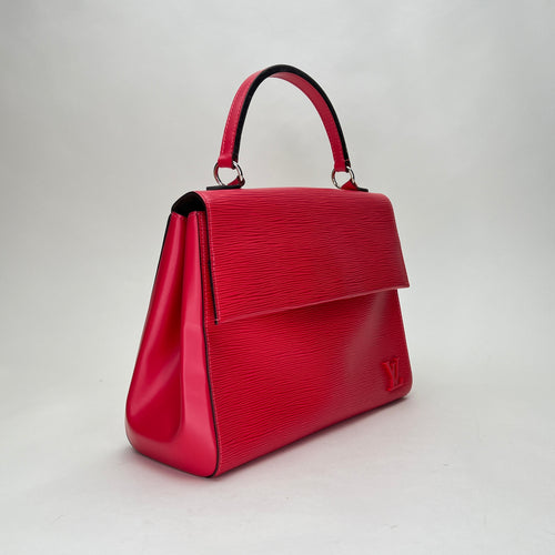 Cluny MM Red Top Handle Bag in Epi Leather, Silver hardware