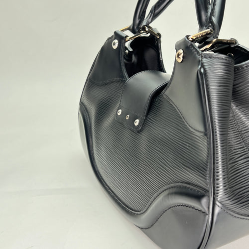 Sac Montaigne Black Top Handle Bag in Epi Leather, Silver hardware