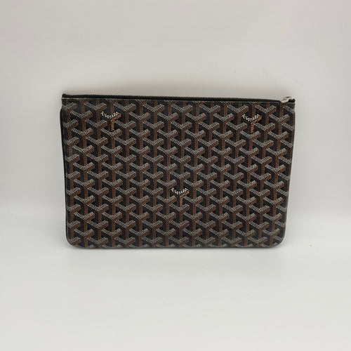 Sénat MM Black Pouch in Coated Canvas, Silver hardware