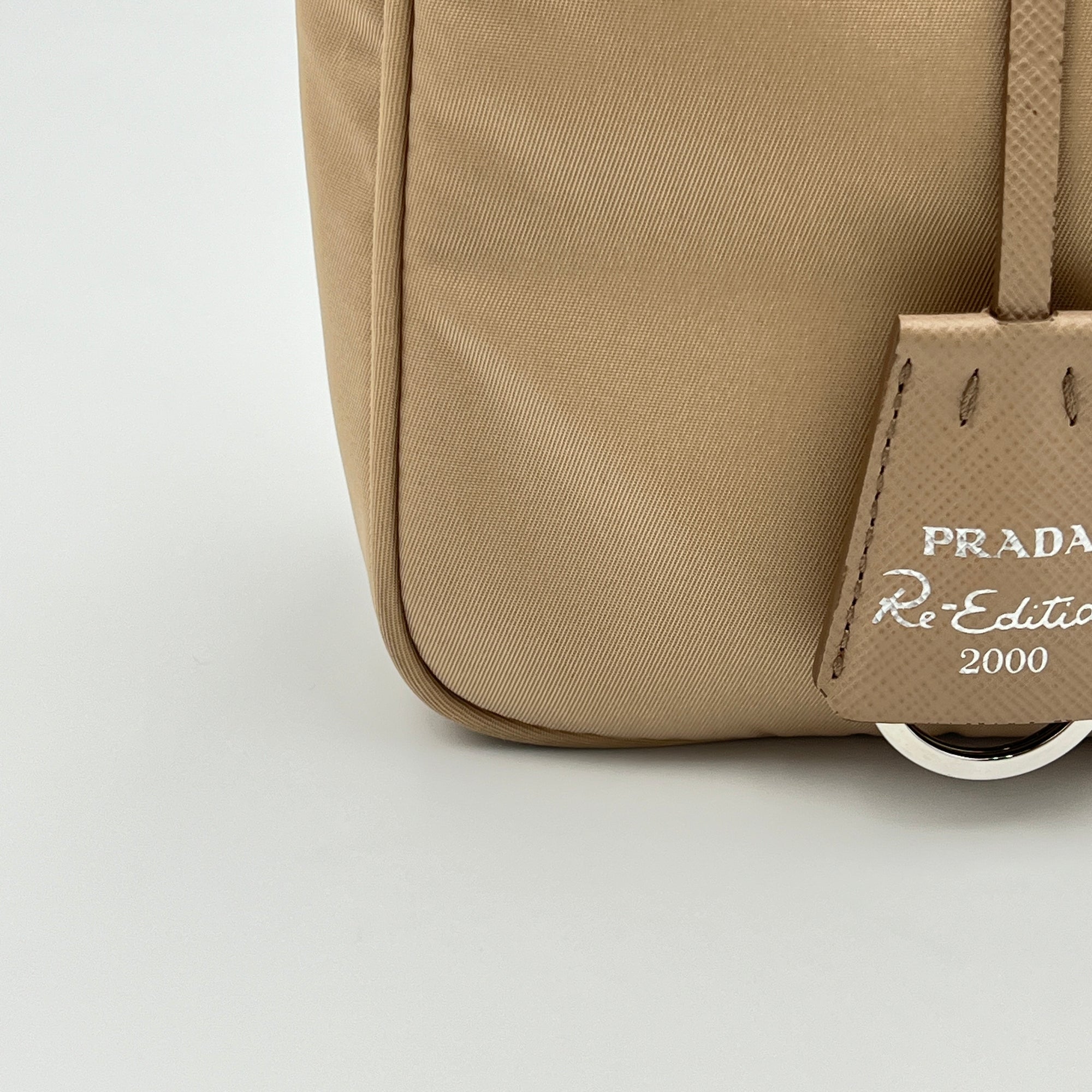 Re-Edition 2000 Beige Shoulder Bag in Re-Nylon, Silver hardware