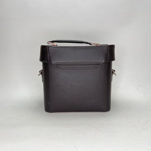 Cafe Monogram Glace Charly Camera Brown Top Handle Bag in Calfskin, Silver hardware