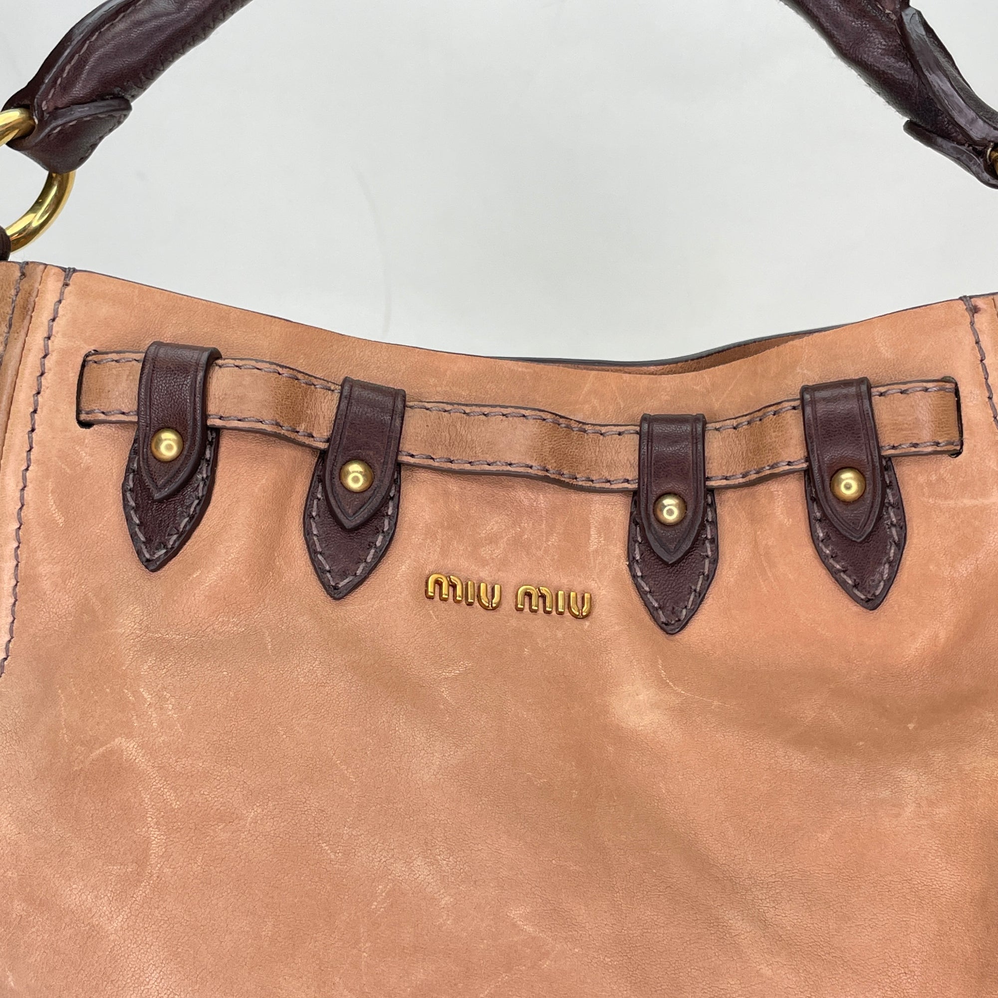 Two Way Bucket Brown Crossbody Bag in Calfskin, Gold hardware