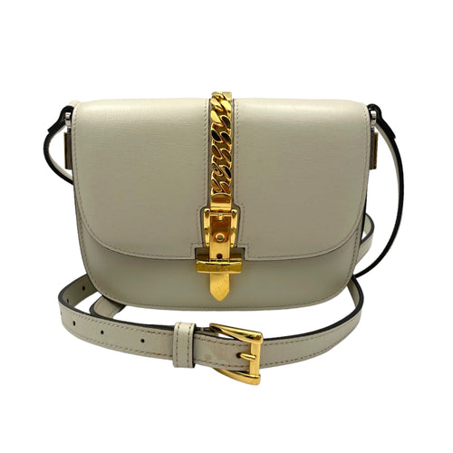 Sylvie 1969 Mini White Crossbody Bag in Calfskin, Gold hardware