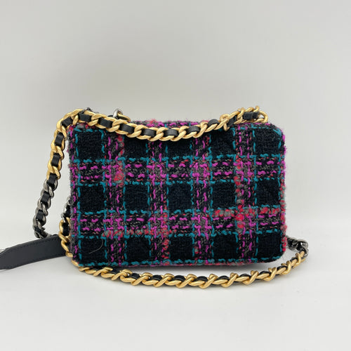 Plaids Multi-colour Wallet on Chain in Tweed, Gold hardware