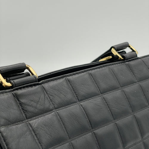 Chocolate Bar Barrel Bag Black Top Handle Bag in Lambskin, Gold hardware