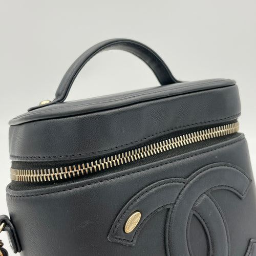 CC Vanity Black Top Handle Bag in Lambskin, Gold hardware