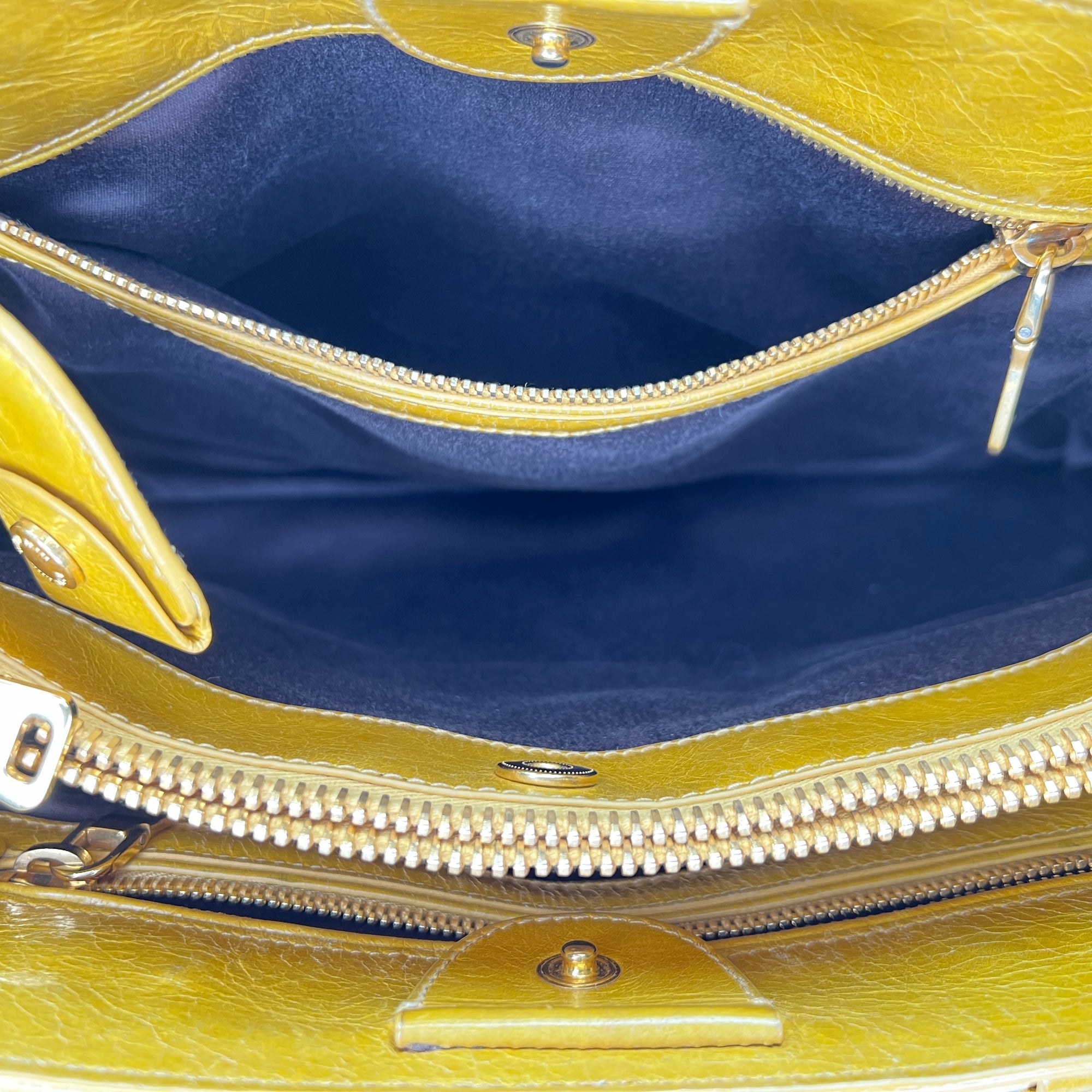 Vitello Shine Yellow Top Handle Bag in Calfskin, Gold hardware