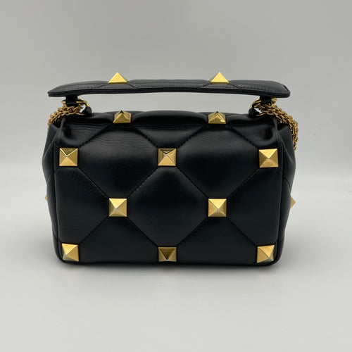 Roman Stud Medium Black Crossbody Bag in Lambskin, Gold hardware