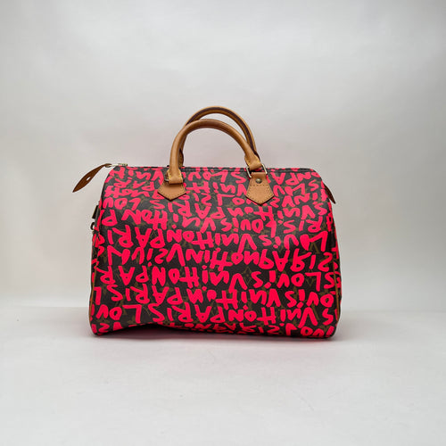 Speedy Graffiti Stephen Sprouse 30 Pink Top Handle Bag in Monogram Coated Canvas, Gold hardware