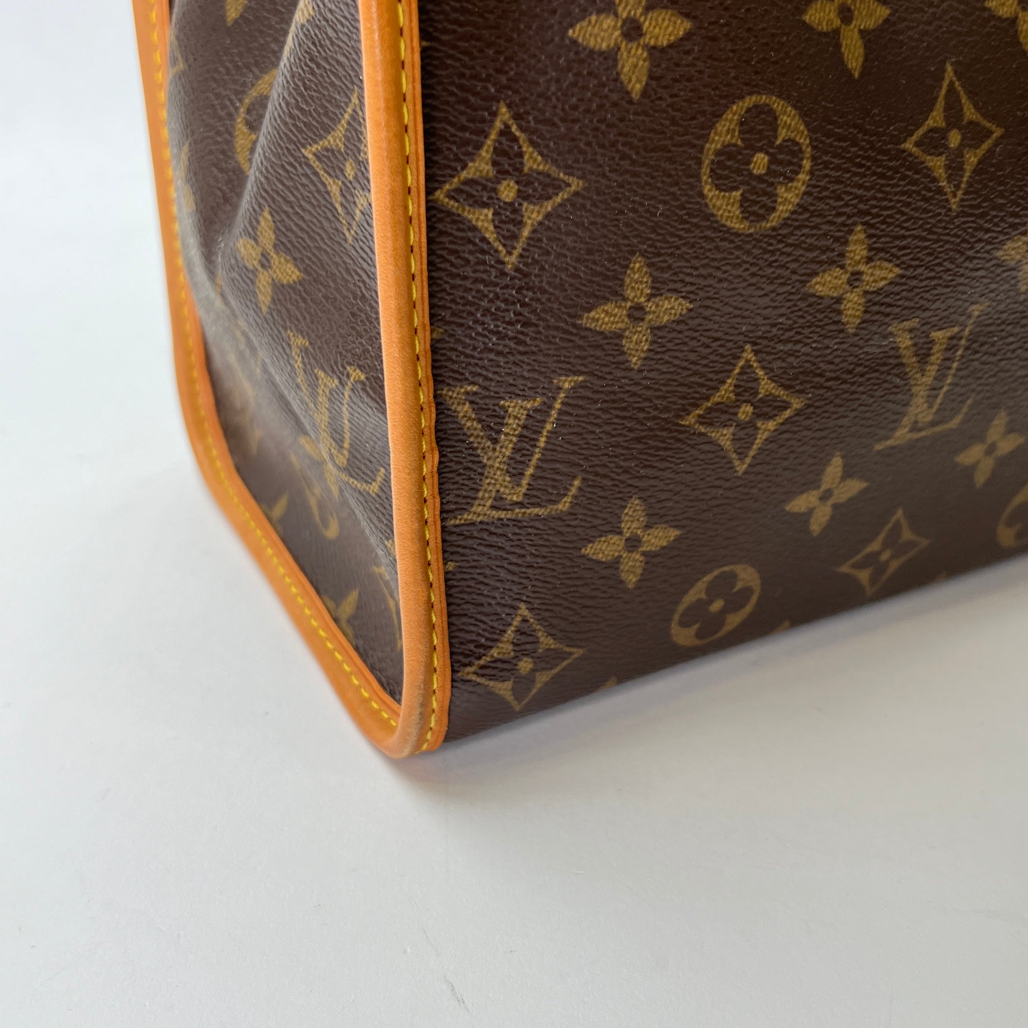 Popincourt Brown Top Handle Bag in Monogram Coated Canvas, Gold hardware