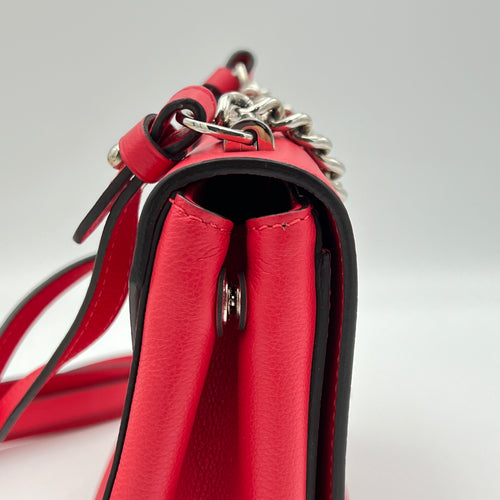 Lockme II BB Red Crossbody Bag in Calfskin, Silver hardware