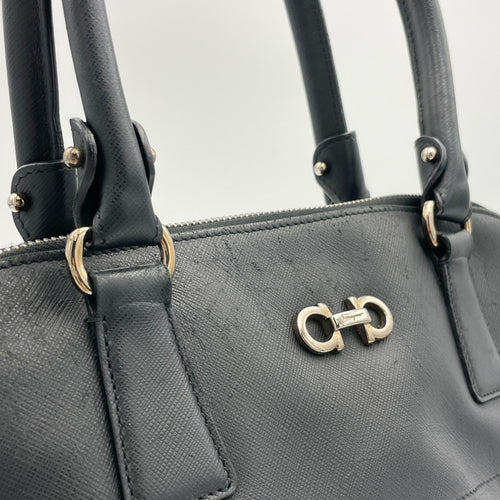 Darina Black Top Handle Bag in Calfskin, Silver hardware