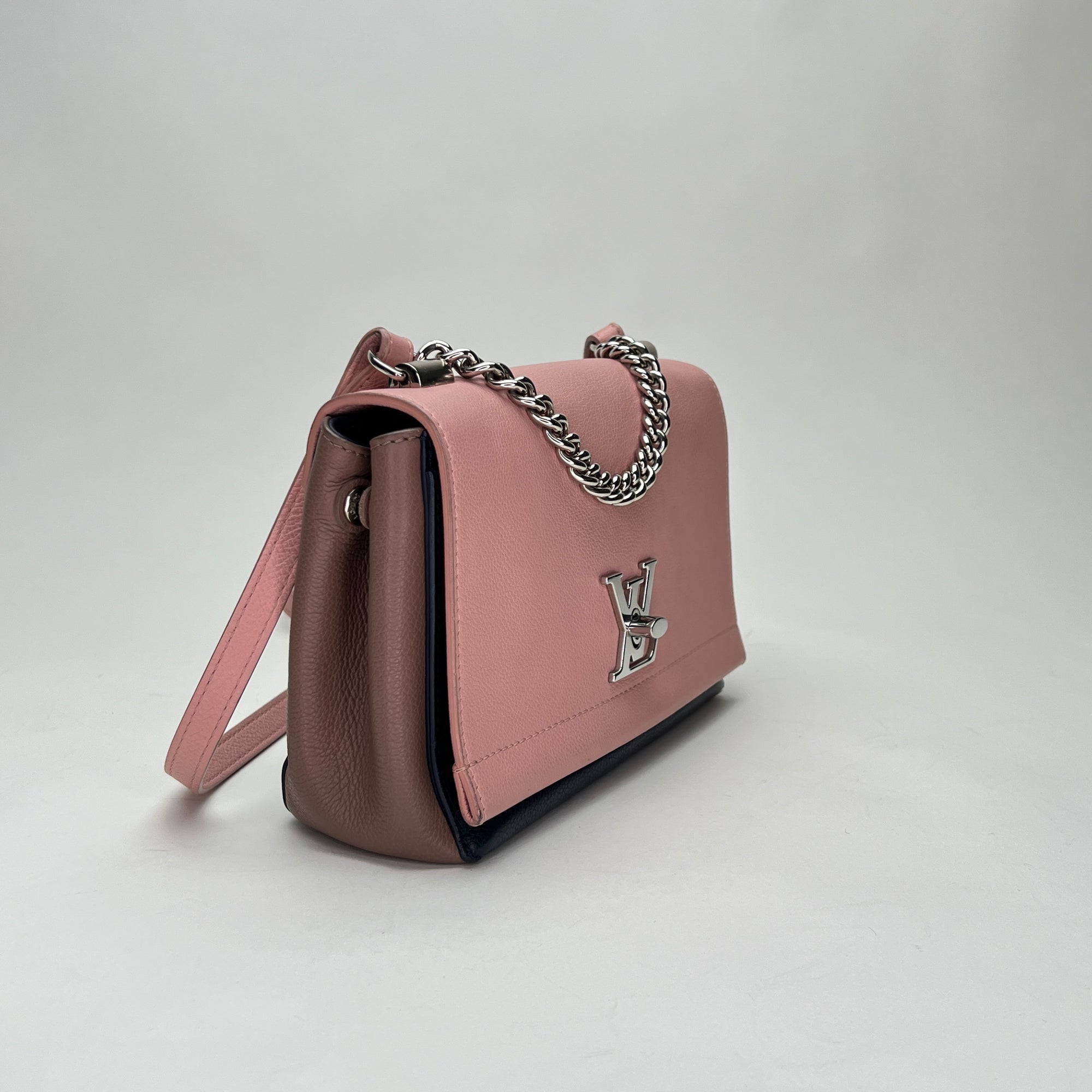 LockMe Tender Pink Shoulder Bag in Calfskin, Silver hardware