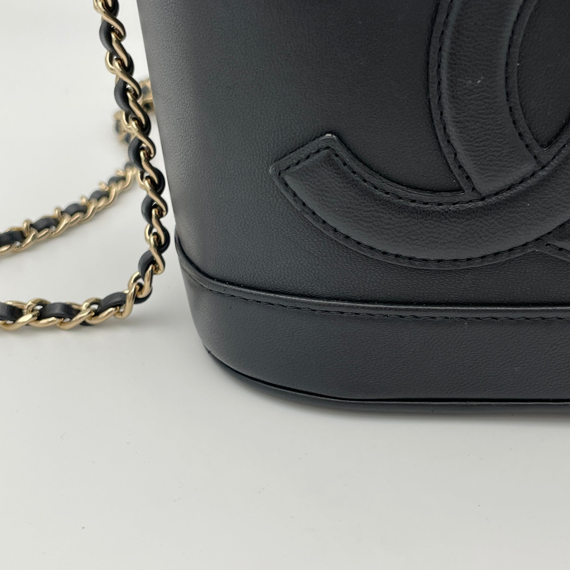 CC Vanity Black Top Handle Bag in Lambskin, Gold hardware