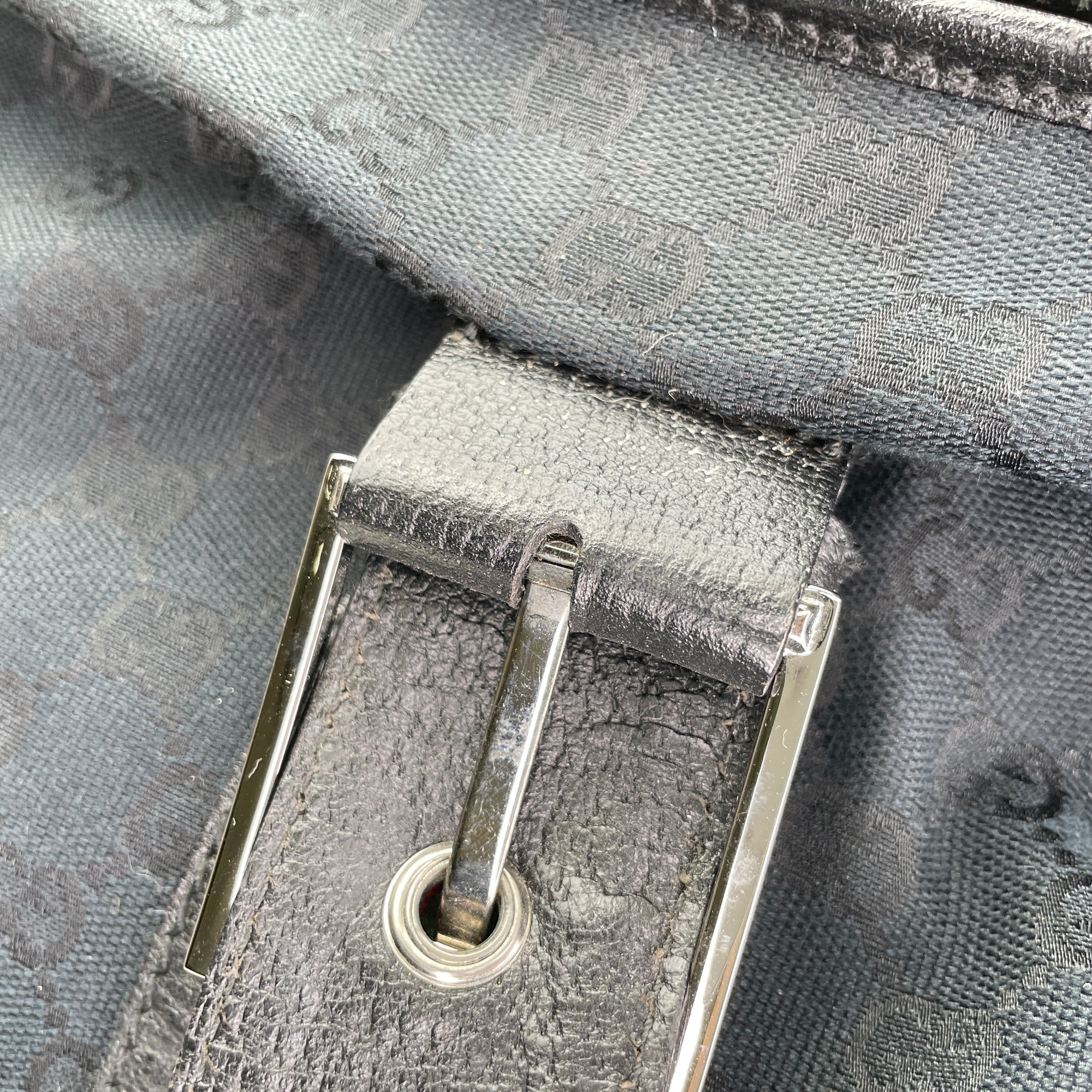 GG Monogram Web Black Tote Bag in Canvas, Silver hardware