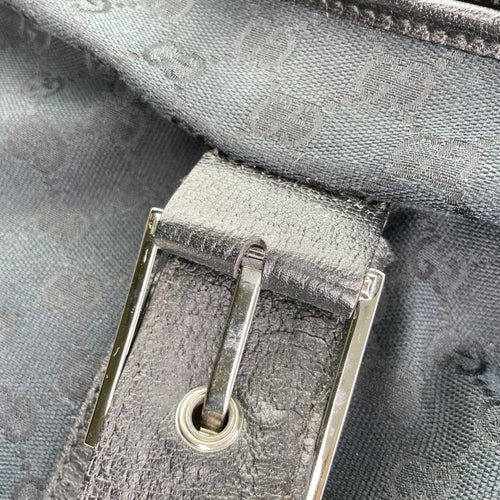 GG Monogram Web Black Tote Bag in Canvas, Silver hardware