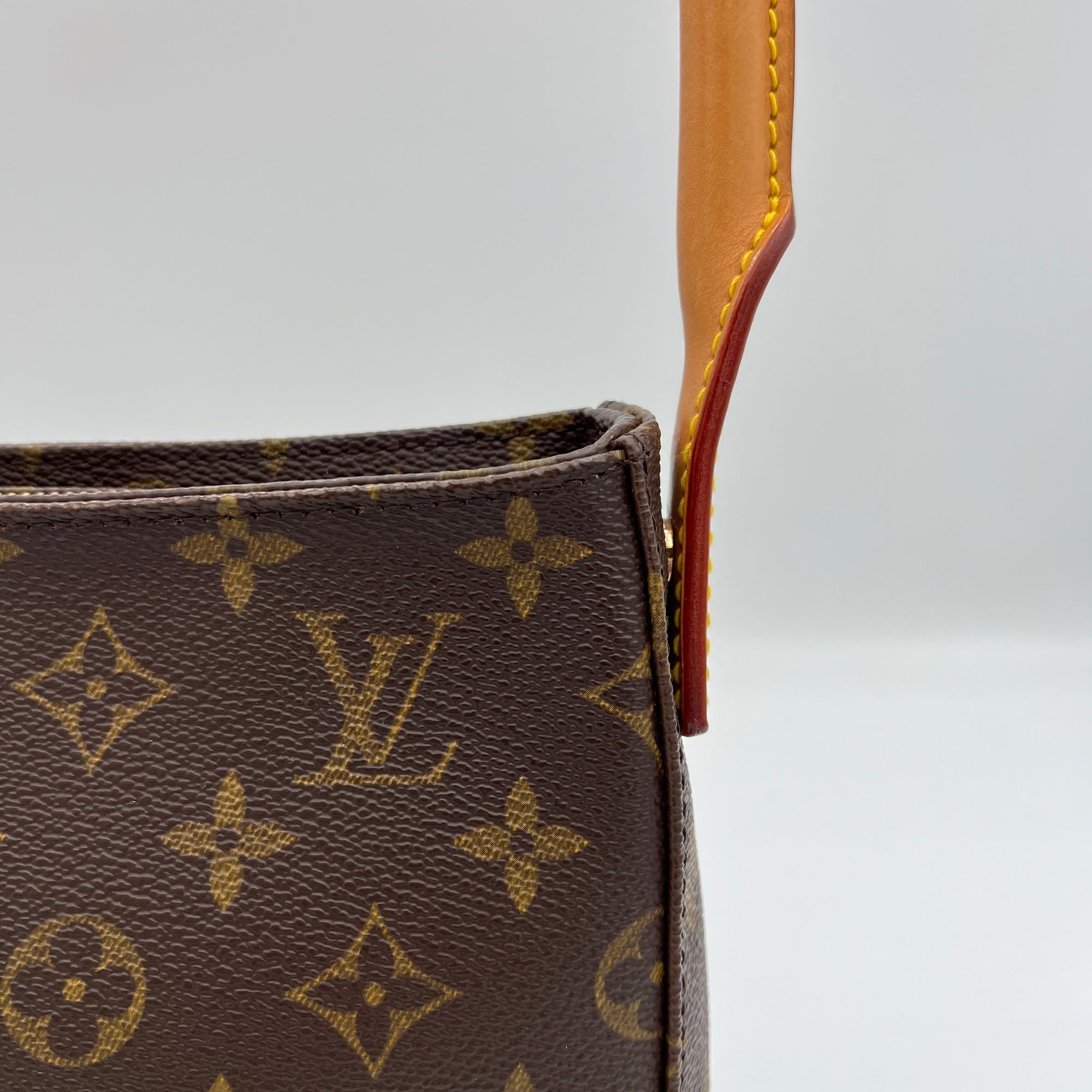 Looping MM Brown Shoulder Bag in Monogram Coated Canvas, Gold hardware