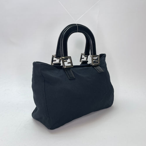 Twin Black Top Handle Bag in Nylon, Silver hardware