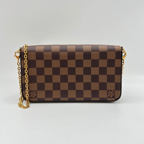 Felicie Brown Wallet on Chain in Coated Canvas, Gold hardware