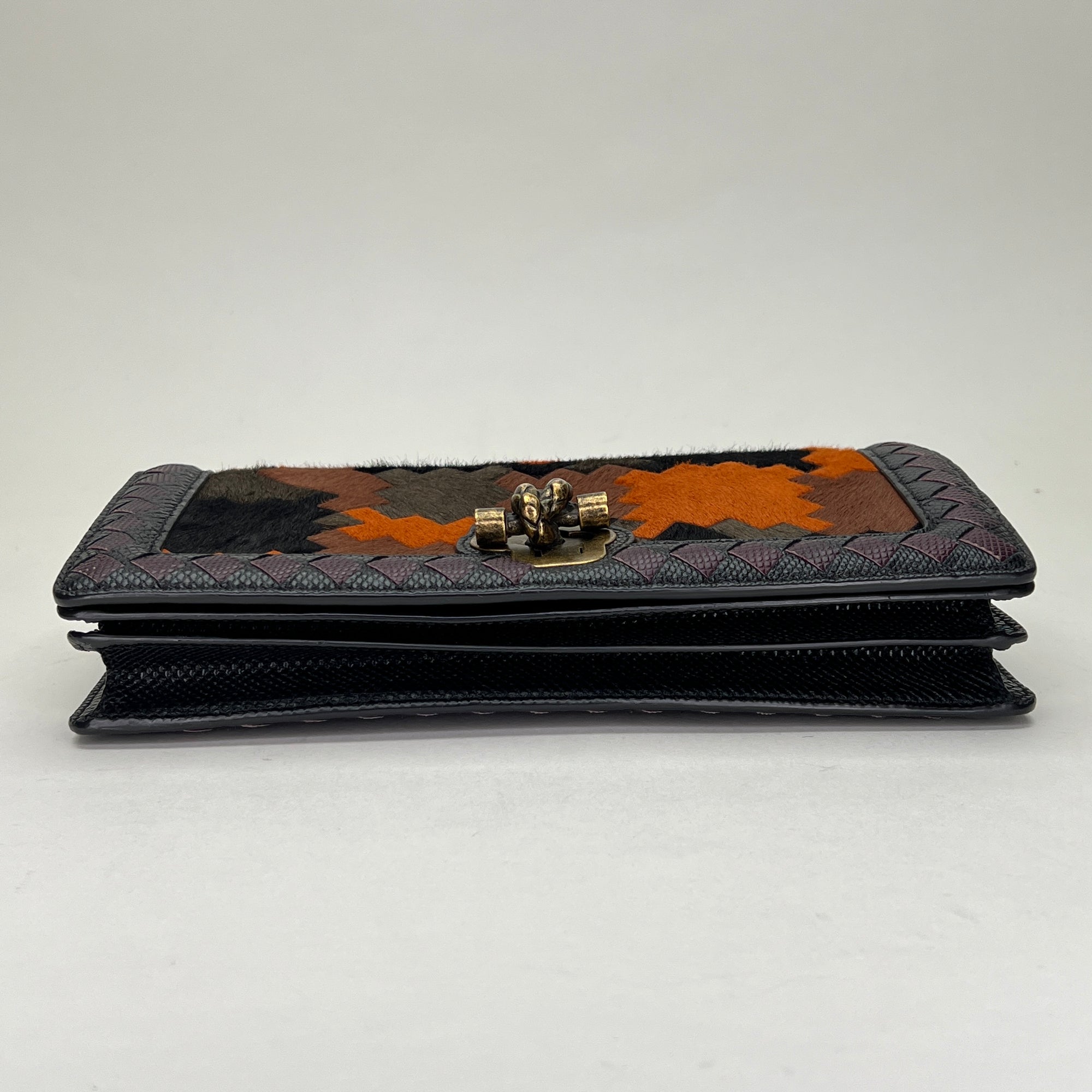 Flap Multi-colour Wallet on Chain in Natural Fur, Brushed Gold hardware