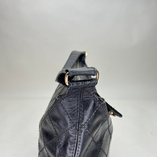 Stitches Black Shoulder Bag in Calfskin, Gold hardware