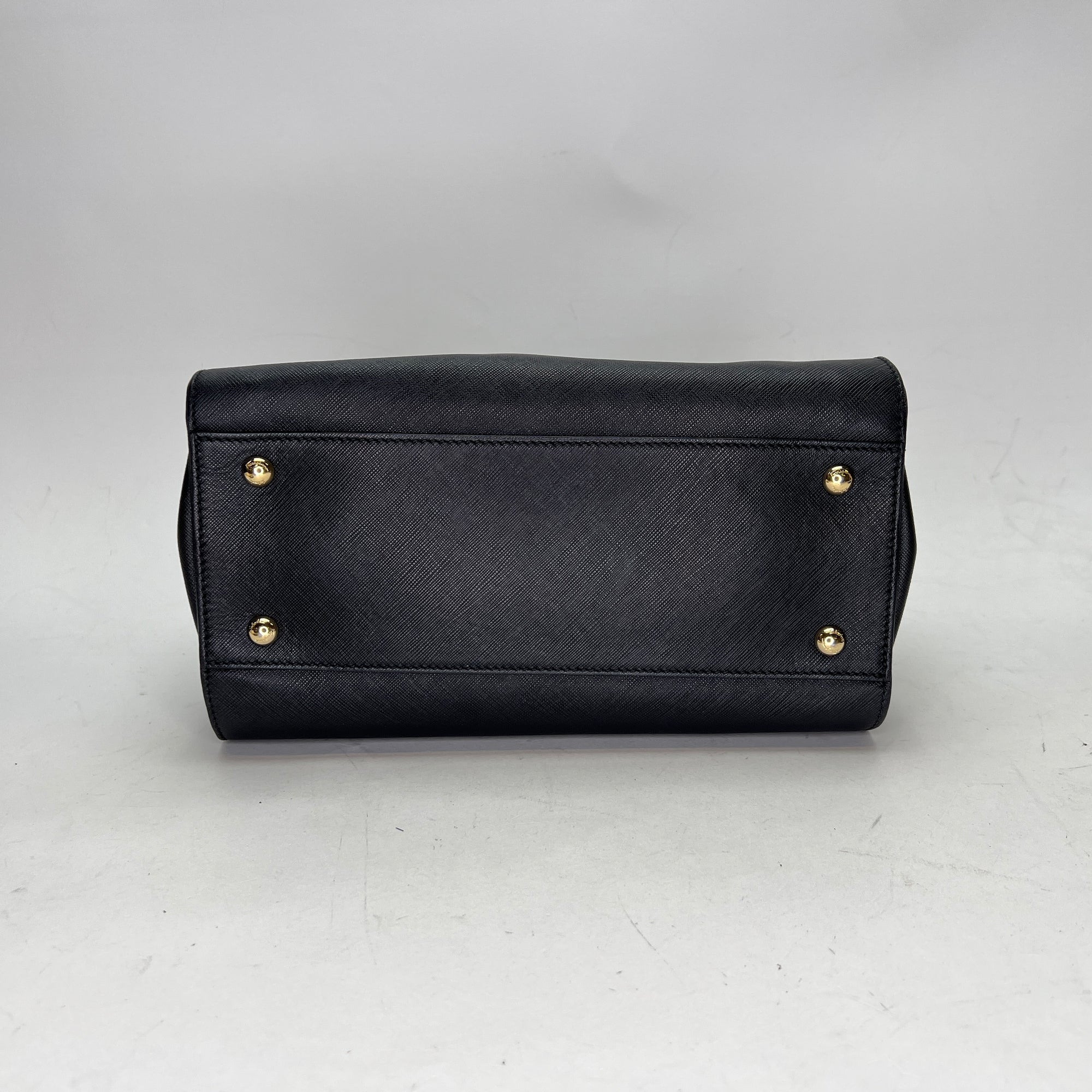 Gancini Black Top Handle Bag in Saffiano Leather, Gold hardware